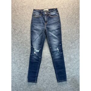 Kancan Women's Jeans Size 27 Skinny Distressed Dark Blue Stretch Denim High Rise